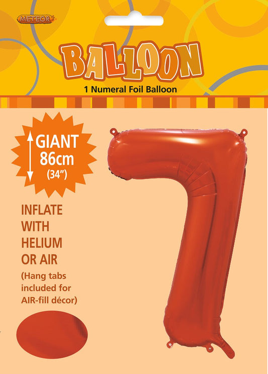 Orange "7" Numeral Foil Balloon 86cm (34")