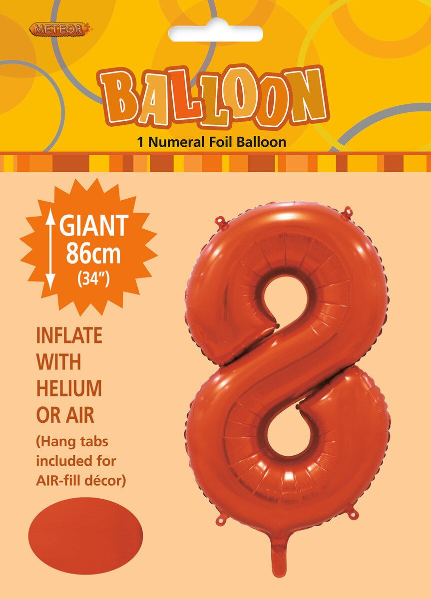 Orange "8" Numeral Foil Balloon 86cm (34")