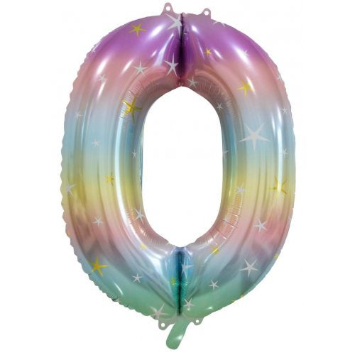 34"(86CM) Decrotex Foil Balloon NUMBER Pastel Rainbow #0