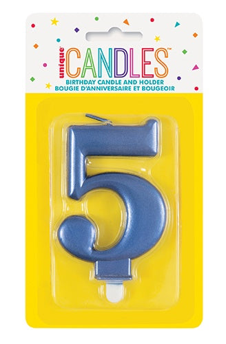 METALLIC BLUE BIRTHDAY CANDLE - NUMBER 5