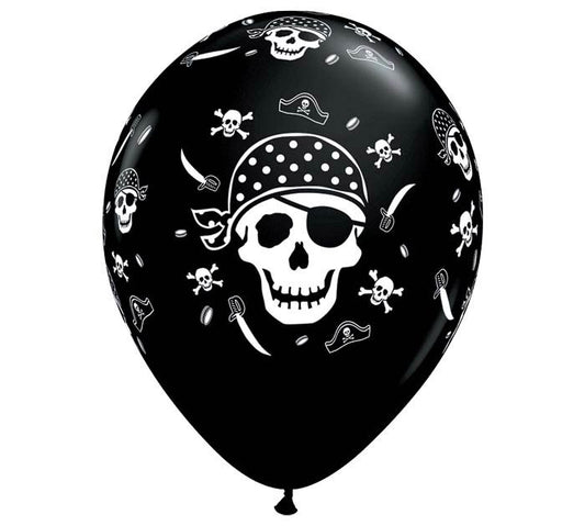 11" PRINT PIRATE SKULL & CROSS BONES LATEX BALLOONS PACK OF 50