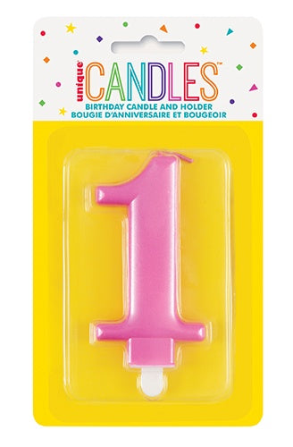 METALLIC PINK BIRTHDAY CANDLE - NUMBER 1