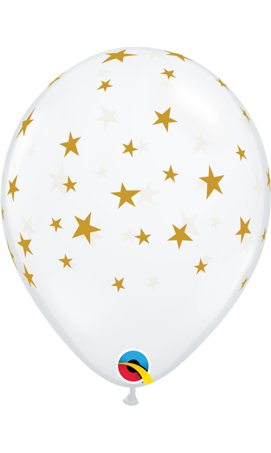 11" Rnd Qx Latex D Clear 050ct Contempo Stars (gld)