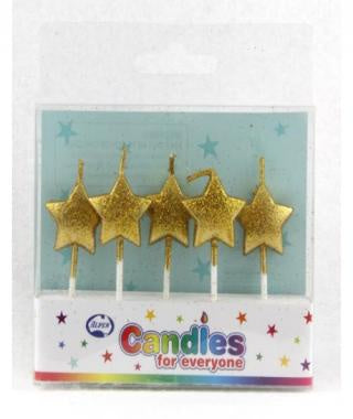 Star Glitter Gold Candles Pack Of 5