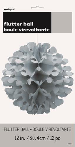 Tissue Paper Flutter Ball Decoration Silver 30cm