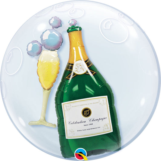 Double Bubble Bubbly Wine Bottle And Glass 61cm