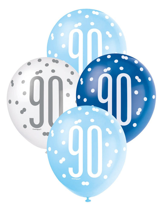 Pack of 6 Latex Balloons 30cm (12") – Age 90 Birthday Party Decorations