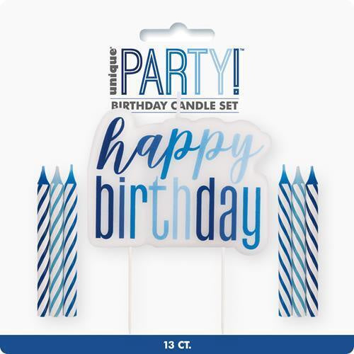 Happy Birthday Candle with 12 Blue Spiral Candles