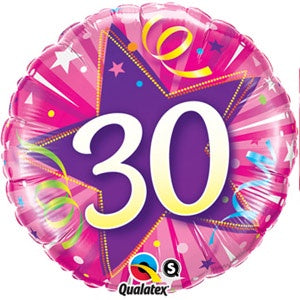 Foil Balloon 18"(45cm) 30th Birthday Shining Star Hot Pink