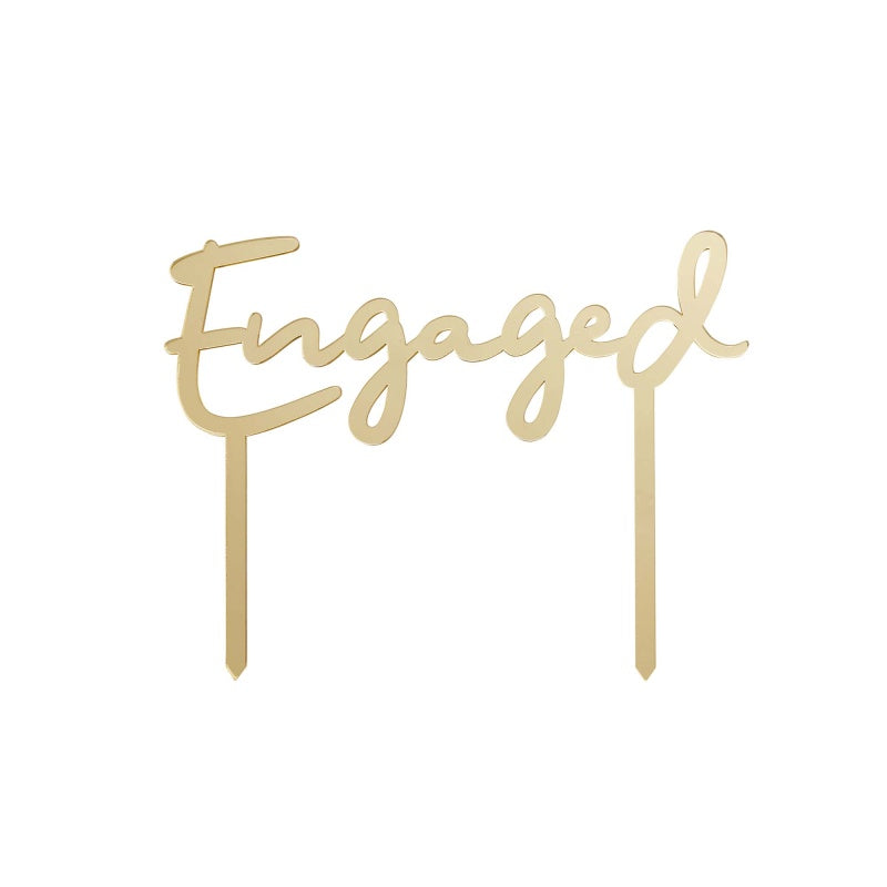 Engagement Acrylic Cake Topper – Gold ‘Engaged’ (15cm x 19cm)