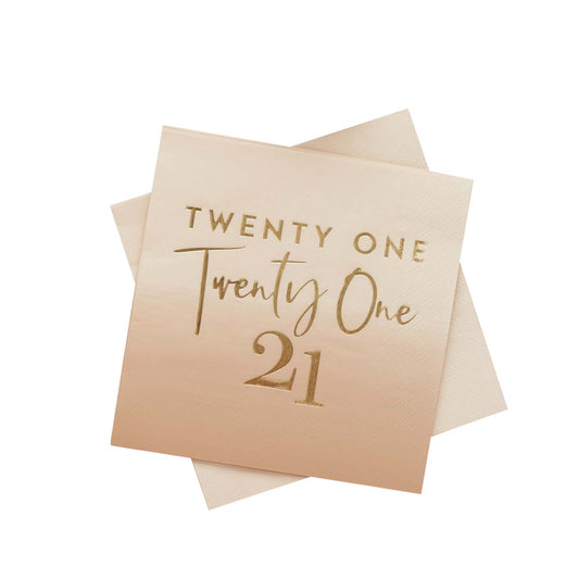 Milestone Birthday Gold Foiled ‘Twenty-One’ Lunch Napkins – 16.5cm x 16.5cm – Pack of 16