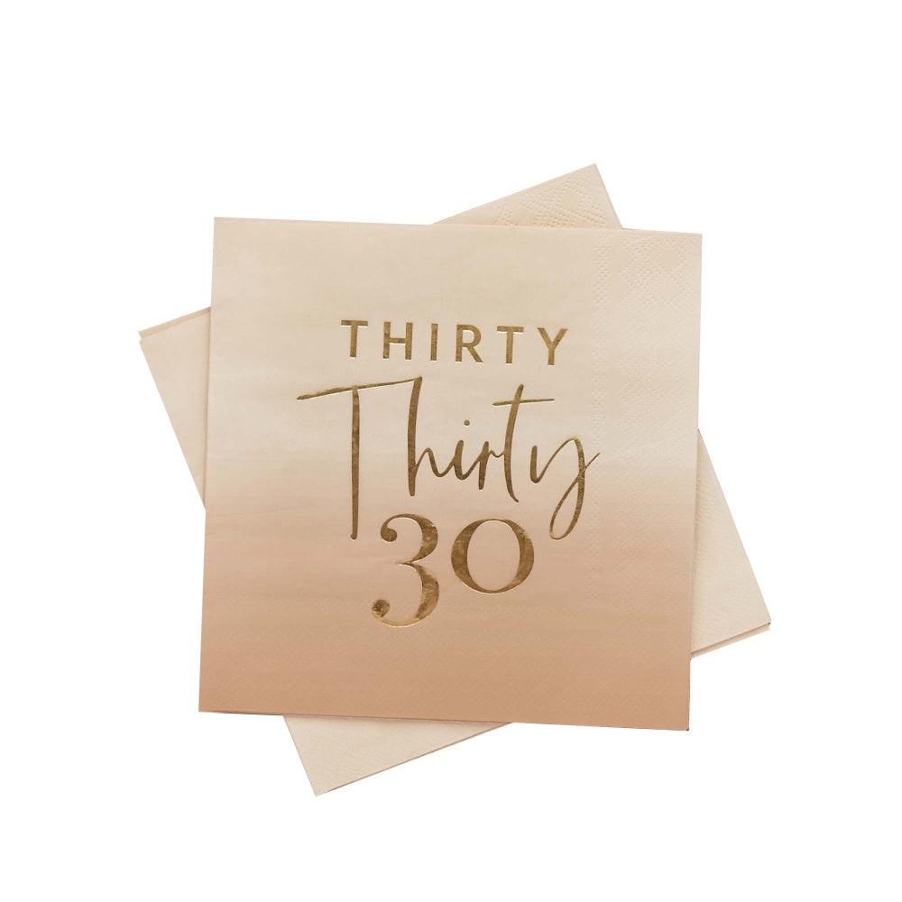 Milestone Birthday Gold Foiled ‘Thirty’ Lunch Napkins – 16.5cm x 16.5cm – Pack of 16