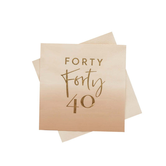 Milestone Birthday Gold Foiled ‘Forty’ Lunch Napkins – 16.5cm x 16.5cm – Pack of 16