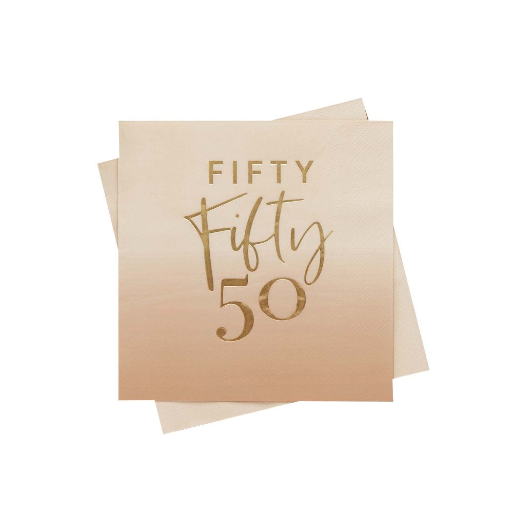Milestone Birthday Gold Foiled ‘Fifty’ Lunch Napkins – 16.5cm x 16.5cm – Pack of 16
