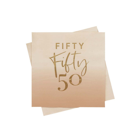 Milestone Birthday Gold Foiled ‘Fifty’ Lunch Napkins – 16.5cm x 16.5cm – Pack of 16