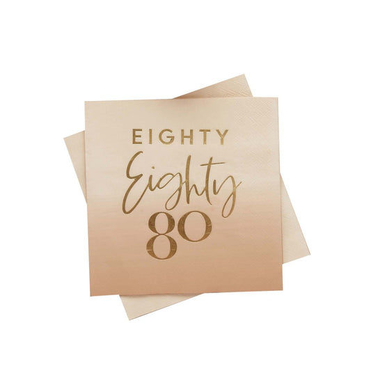 Milestone Birthday Gold Foiled ‘Eighty’ Lunch Napkins – 16.5cm x 16.5cm – Pack of 16
