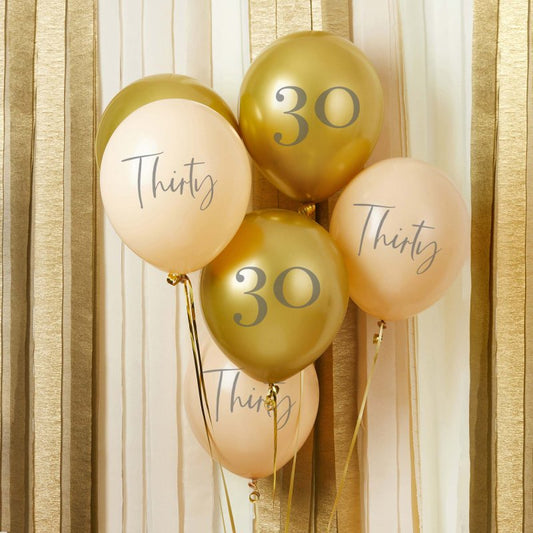 30th Birthday Balloon Bundle – Milestone Age 30 – 30cm Latex Balloons Pack of 6