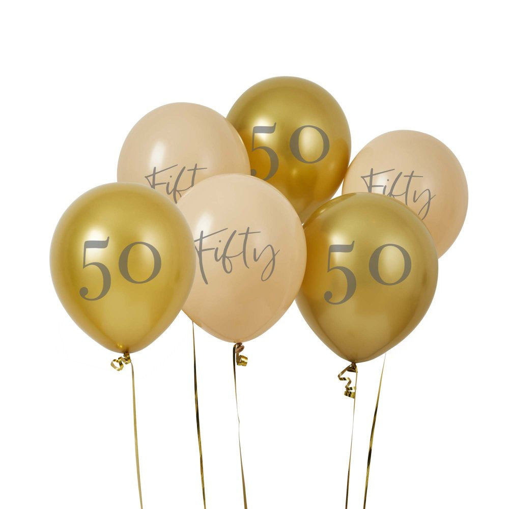 50th Birthday Balloon Bundle – Milestone Age 50 – 30cm Latex Balloons Pack of 6