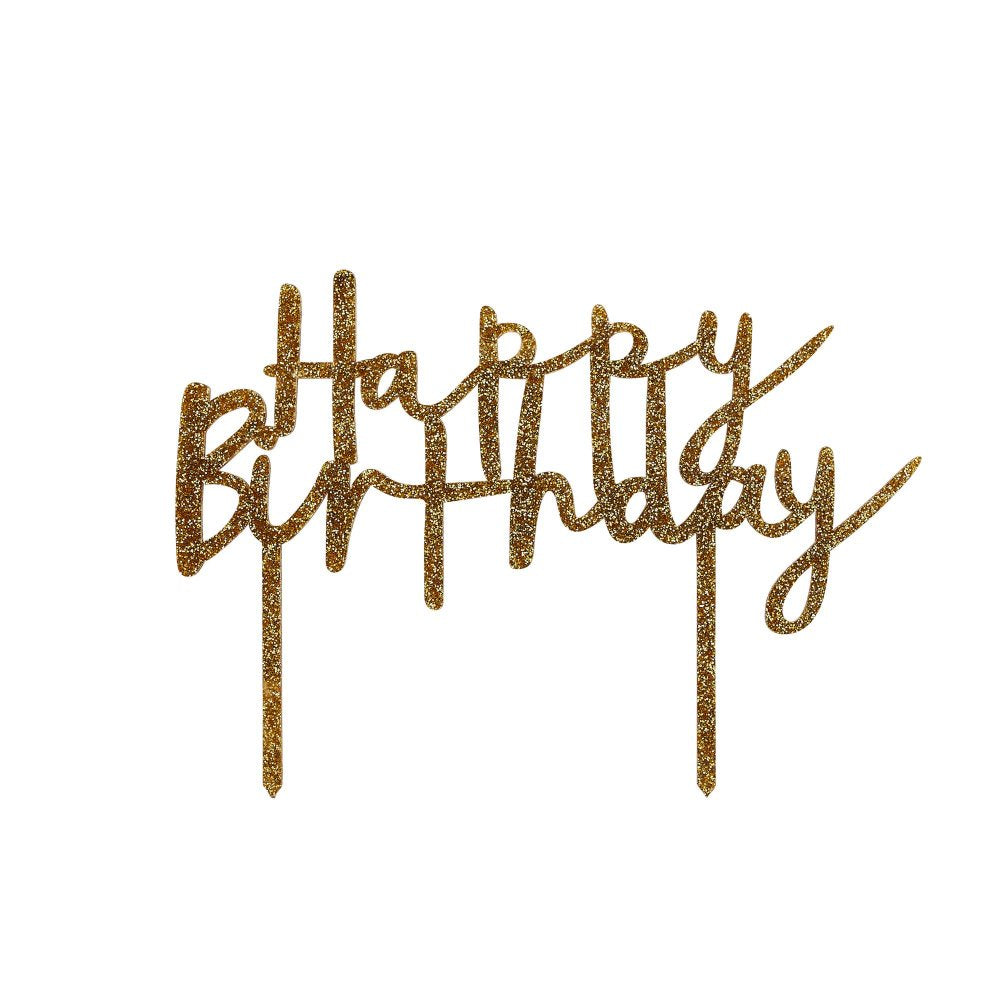 Metallic Mix Up Gold 'Happy Birthday' Glitter Acrylic Cake Topper – 13.5cm x 20cm