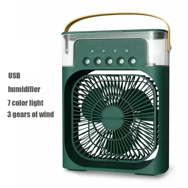 Cooling fan 3-in-1 portable desktop humidifier USB mini air conditioner night light mist suitable for home and office use