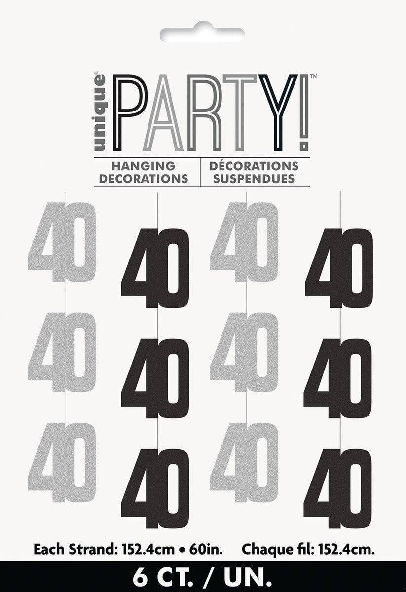 Glitz Black & Silver Hanging Decorations – 40 (6 Pack, 1.5m)