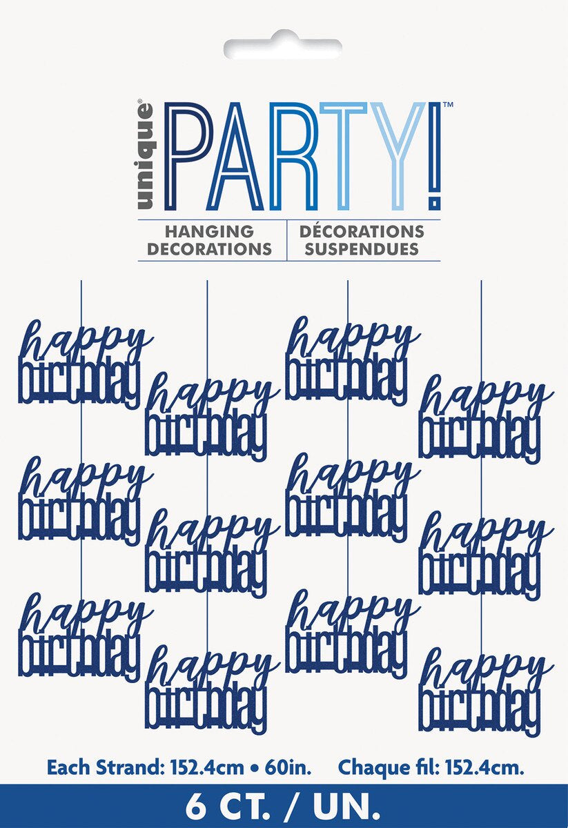 Glitz Blue Hanging Decorations – Happy Birthday (6 Pack, 1.5m)