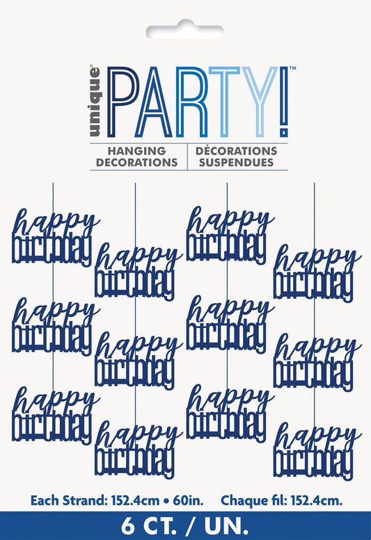 Glitz Blue Hanging Decorations – Happy Birthday (6 Pack, 1.5m)