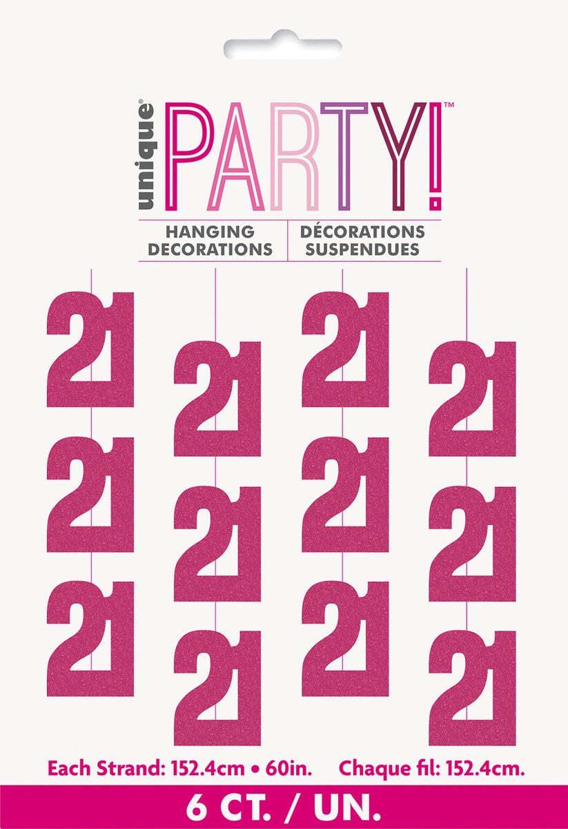 Glitz Pink 21st Hanging Decorations 1.5m Pack of 6