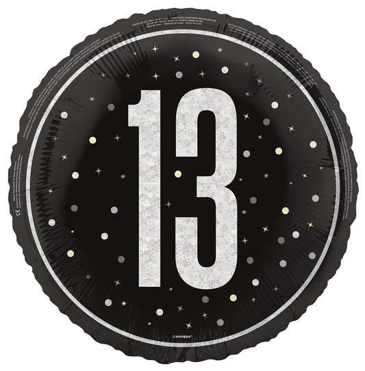 Black "13" 45cm (18") Foil Prismatic Balloon Packaged