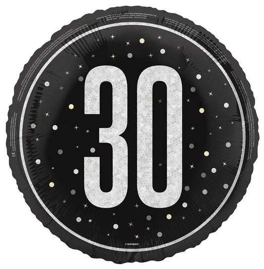 Black "30" 45cm (18") Foil Prismatic Balloon Packaged