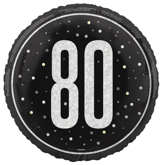Black "80" 45cm (18") Foil Prismatic Balloon Packaged