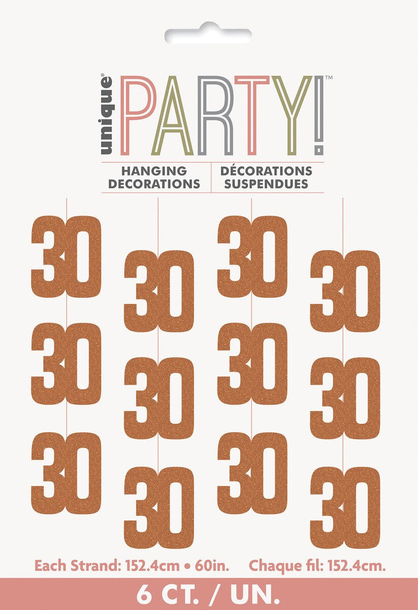 Glitz Rose Gold Hanging Decorations – 30 (6 Pack, 1.5m)