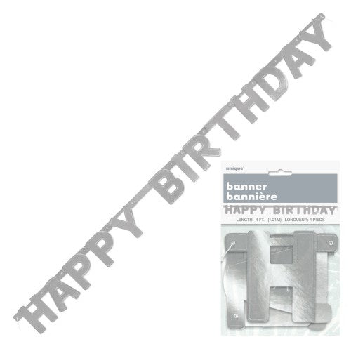 HAPPY BIRTHDAY CUTOUT BANNER SILVER