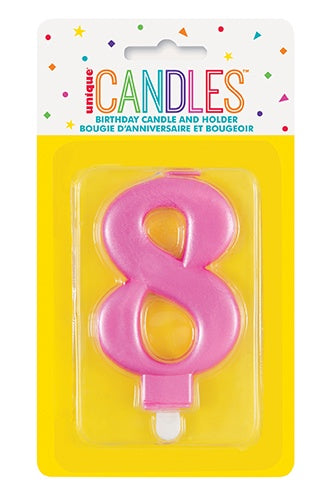 METALLIC PINK BIRTHDAY CANDLE - NUMBER 8