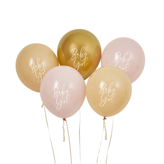 Baby Girl Pink Nude and Gold Latex Balloons 30cm Pack of 5
