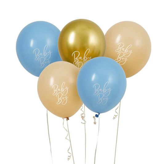 Baby Boy Blue Nude and Gold Latex Balloons 30cm Pack of 5