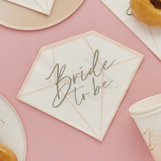 Bride to Be Diamond Shaped Napkins Pack of 16