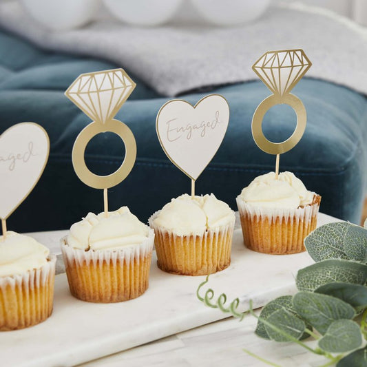 Engagement Food Picks Engaged Cupcake Toppers Pack of 12