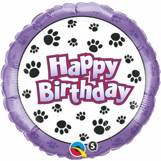 Round Birthday Paw Prints Foil Balloon 18"