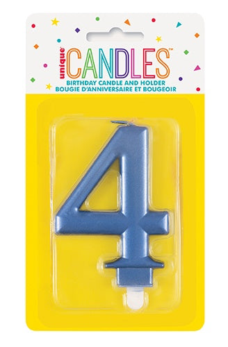 Metallic Blue Birthday Candle - Number 4