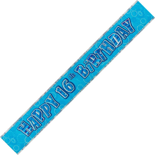 Glitz Blue Foil Banner 16th Birthday
