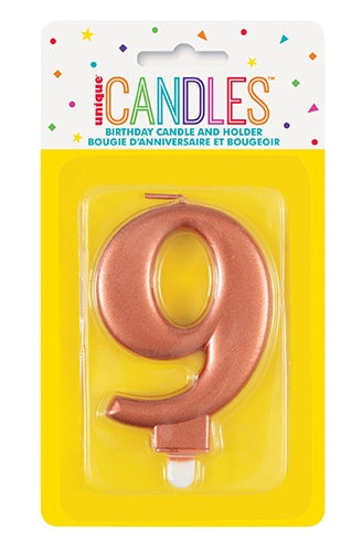 METALLIC ROSE GOLD BIRTHDAY CANDLE - NUMBER 9