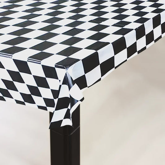 Black & White Checkered Tablecloth - 130x180cm Diner Style Waterproof Table Cover for Parties & Events