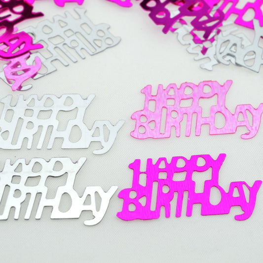 Happy Birthday Scatters in Pink and Silver