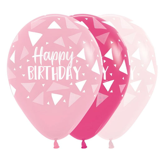 Happy Birthday Triangles Pinks Sempertex Balloons 30cm Bag50