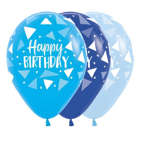 Happy Birthday Triangles Blues Sempertex Balloons 30cm Bag50