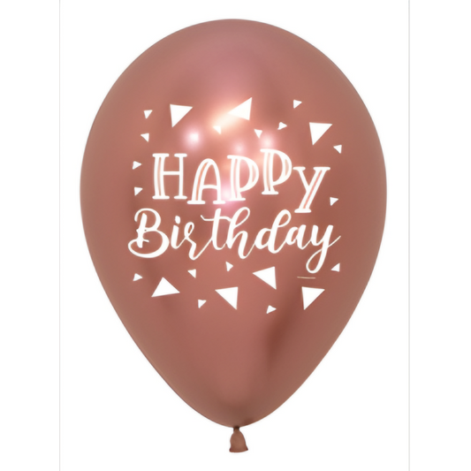 Rose Gold Reflex Happy Birthday Latex Balloons 11in / 28cm Pack of 50