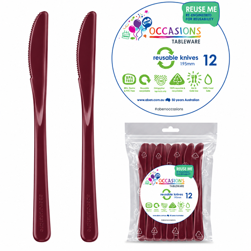 Plastic Knife Burgundy Pack of 20