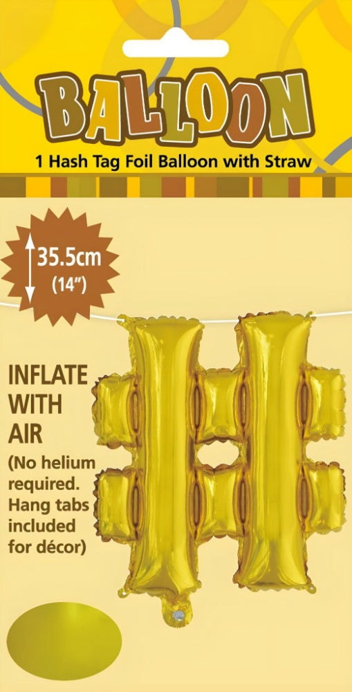 Hash Tag Foil Balloon 35cm (14inch) Gold #