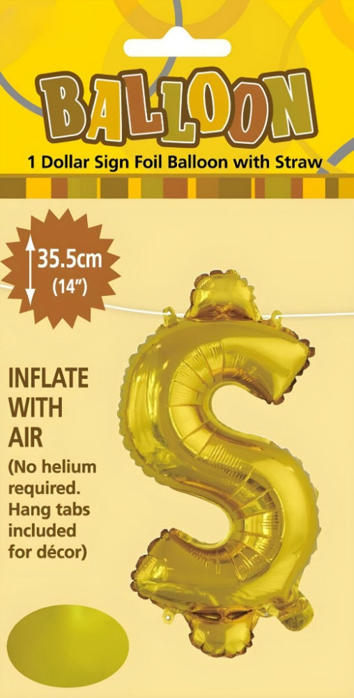 Dollar Sign Foil Balloon 35cm (14inch) Gold $